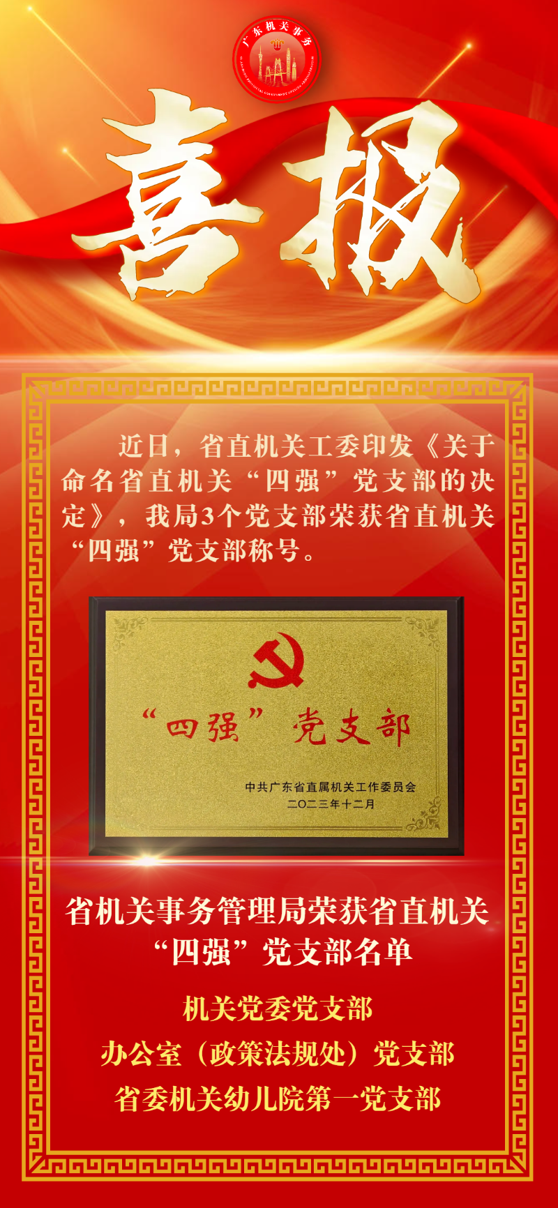 祝贺 | 成人视频
3个党支部荣获省直机关“四强”党支部称号